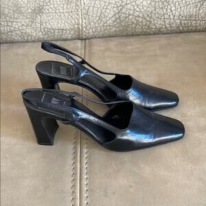 DKNY Women’s  Black Leather Slingback Block Square Heels  Size 6.5 M